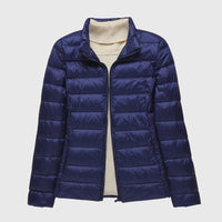 Donkerblauw met staande kraag