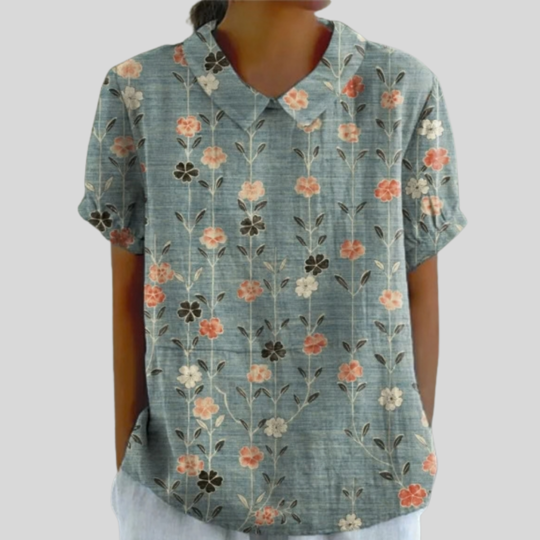 Antje | Bloemrijke Blouse met Kraag