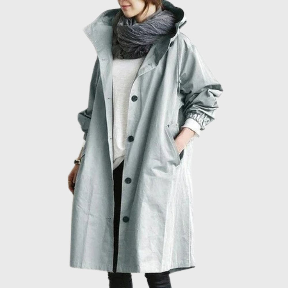 Sytske | Ruimvallende Lange Trenchcoat met Capuchon