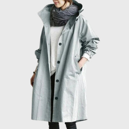 Sytske | Ruimvallende Lange Trenchcoat met Capuchon