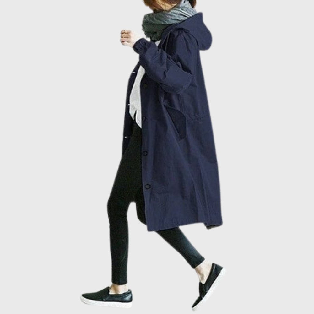 Sytske | Ruimvallende Lange Trenchcoat met Capuchon