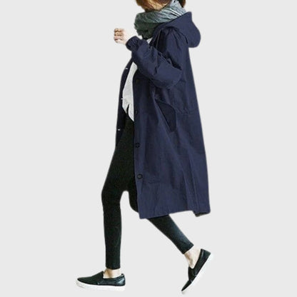 Sytske | Ruimvallende Lange Trenchcoat met Capuchon