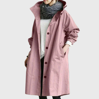Sytske | Ruimvallende Lange Trenchcoat met Capuchon