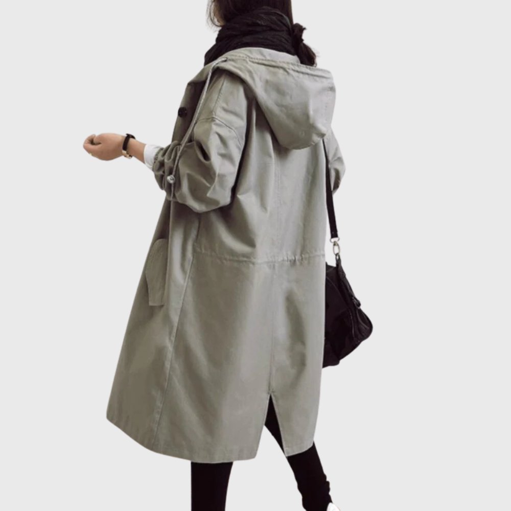 Sytske | Ruimvallende Lange Trenchcoat met Capuchon