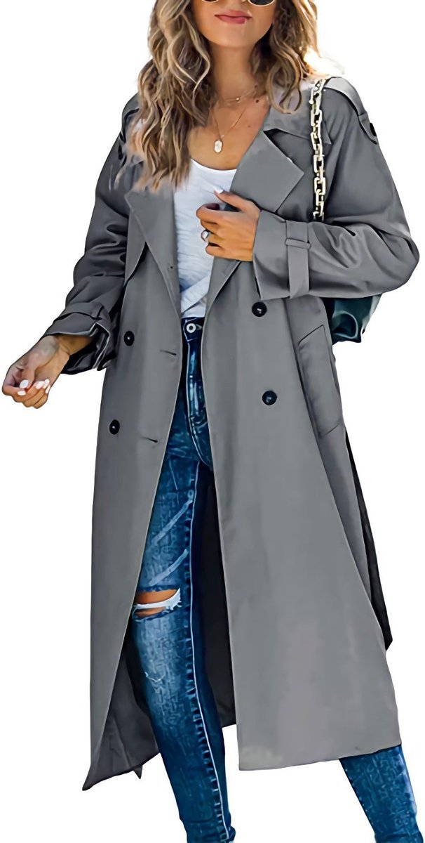 Sanneke | Verfijnde Lange Trenchcoat met Ceintuur