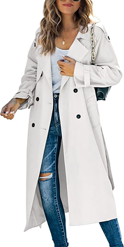 Sanneke | Verfijnde Lange Trenchcoat met Ceintuur