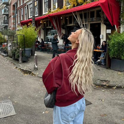 Anne | Oversized Bomberjack met Contraststiksel